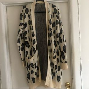❤️Animal Print Leopard Long Open Cardigan Duster Pockets One Size